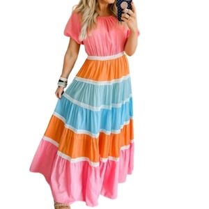 TOV Holy Los Angeles Tiered Cotton Maxi Dress Bohemian Beachy Designer Size 38